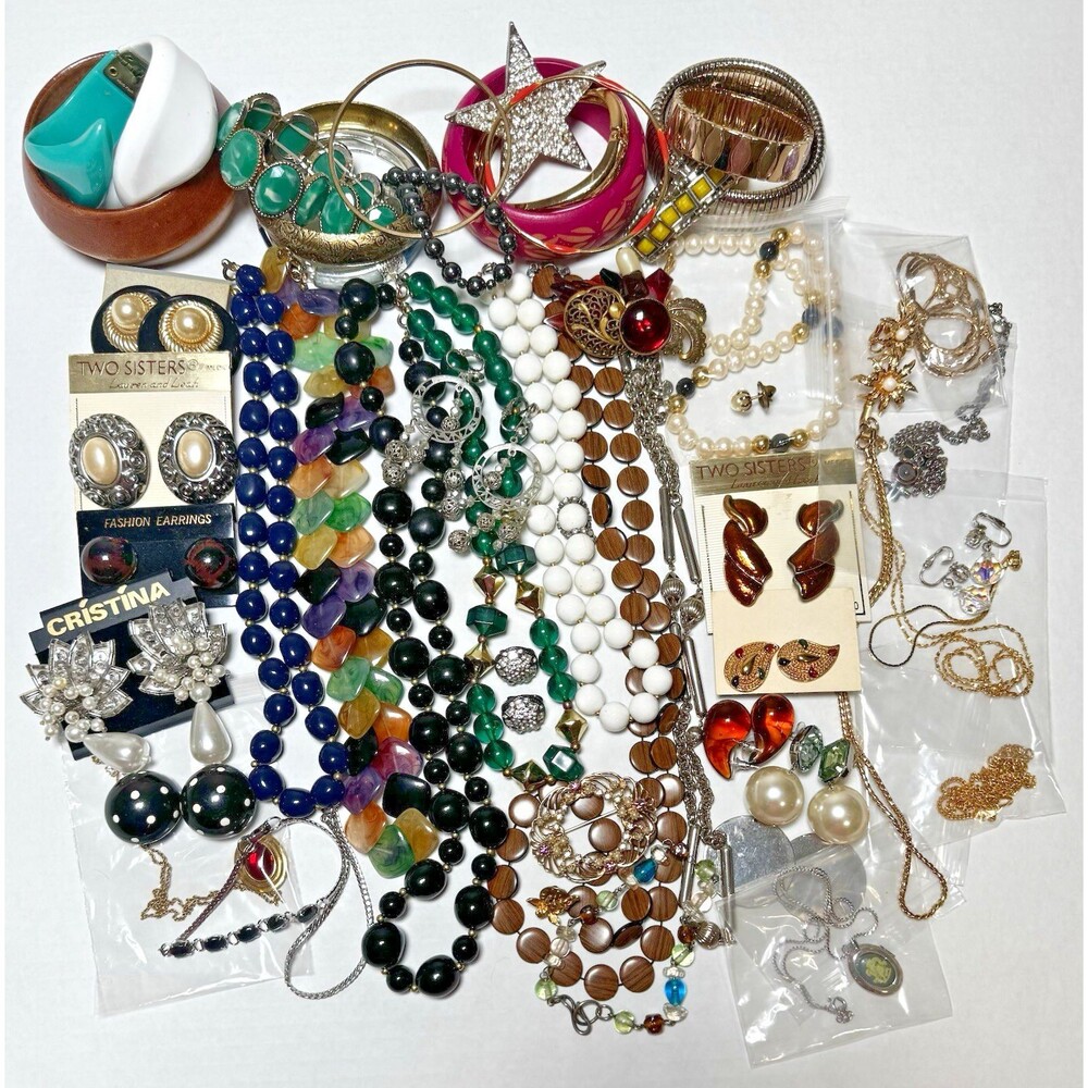 Wearable Vintage Jewelry Lot Necklaces Earrings Bracelets Mixed 2+ Lbs